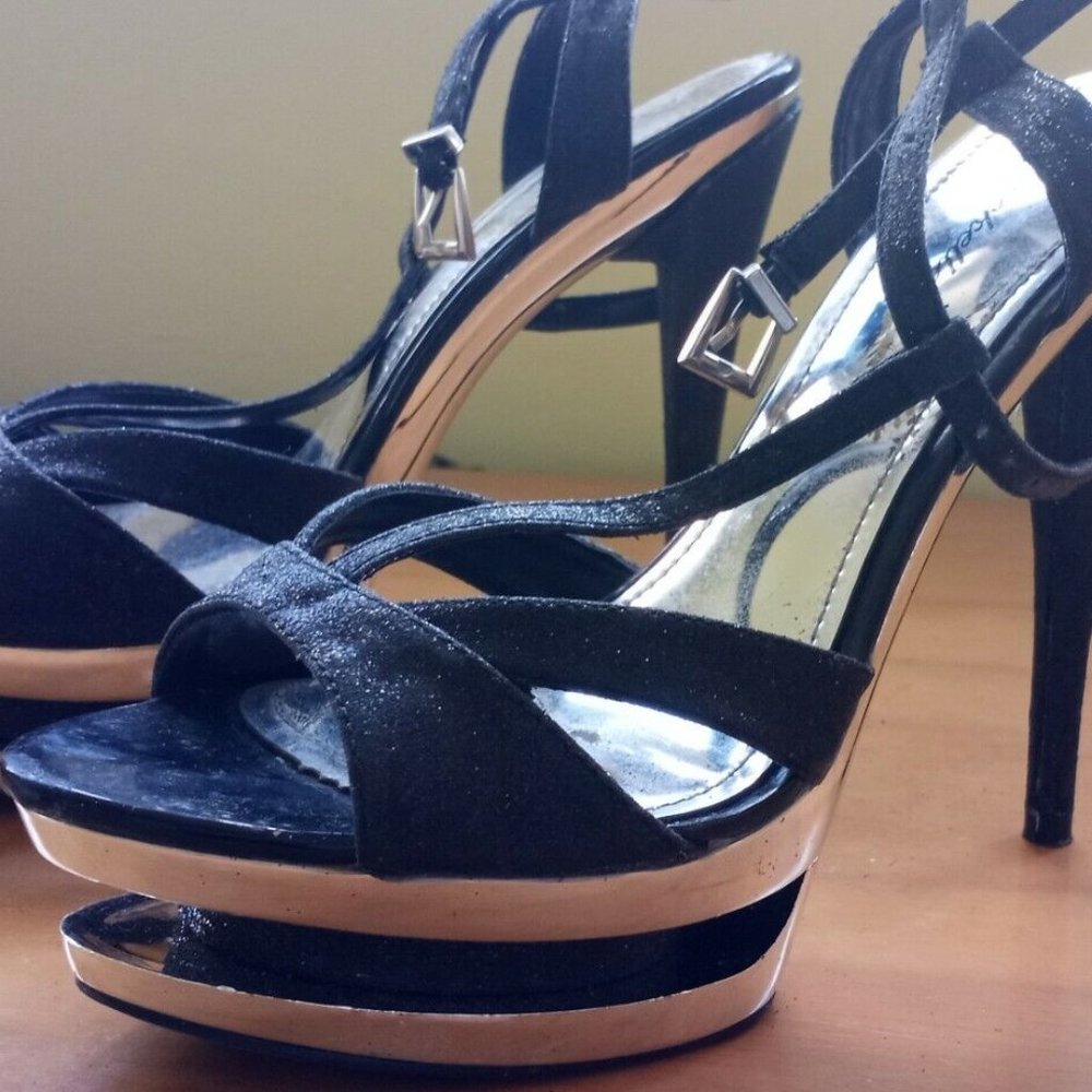 Breckelles Women Platform Sandals, 9 US - BLACK METAL glitter high heels